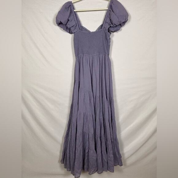 NWOT Free People Boho Sundrenched Smocked Puff Sleeve Maxi Blue Granite- M - Picture 10 of 14